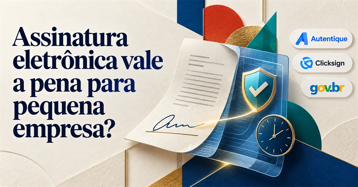 Documento com assinatura digital, selo de verificação e relógio, ao lado dos logotipos de Autentique, Clicksign e gov.br