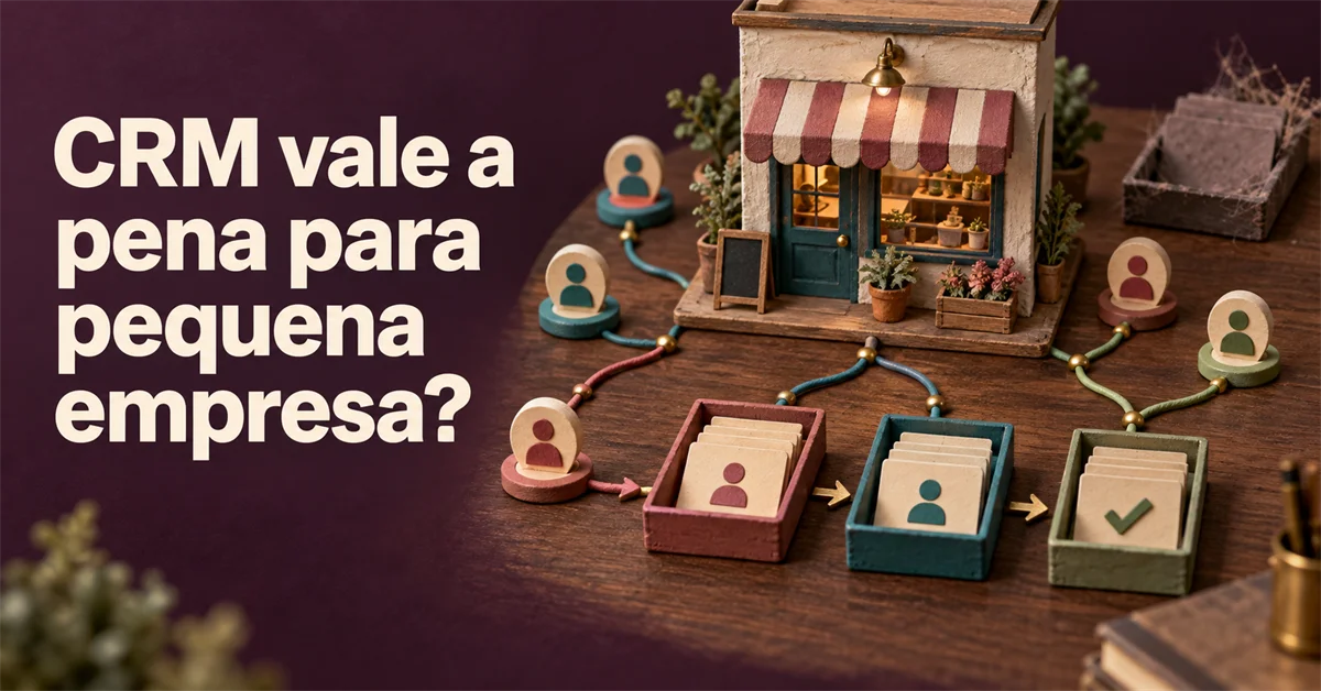 Maquete de uma lojinha com clientes em miniatura conectados por fios coloridos a bandejas de fichas de contato organizadas por etapa