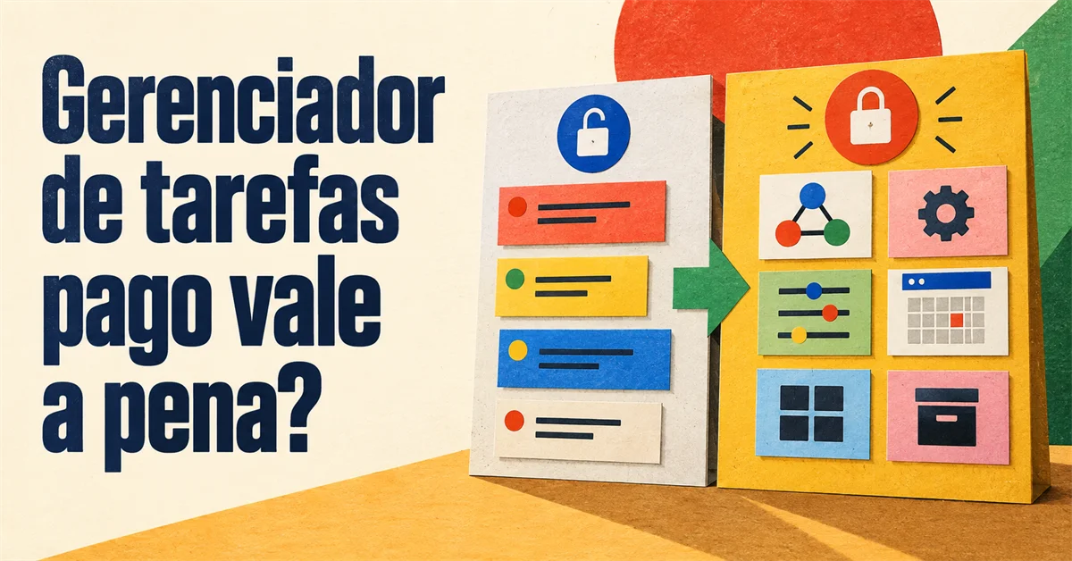 Dois quadros de tarefas lado a lado: o cinza, com cadeado aberto e itens simples; o amarelo, com cadeado fechado e ícones de automação