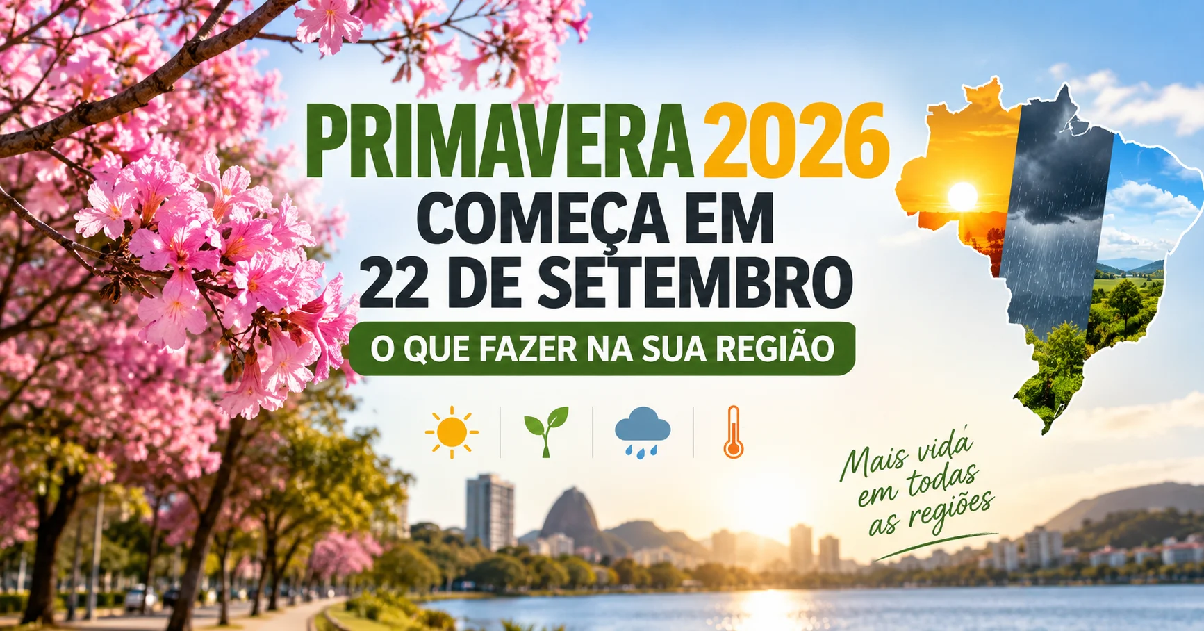 Primavera 2026 começa em 22 de setembro com El Niño muito forte. O risco muda por região: temporal no Sul, calor e ar seco no Centro-Norte.